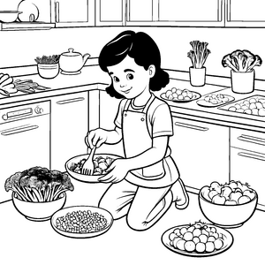Brokkoli kochen: Ein Küchenabenteuer zum Ausmalen für Kinder