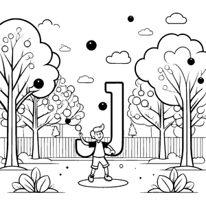 J lernen im Park: Ein lustiges Ausmalbild für Kinder