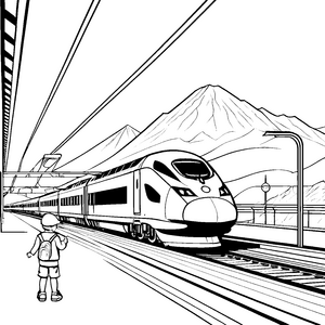 Schneller Hochgeschwindigkeitszug auf Abfahrtspiste Ausmalbild für junge Entdecker