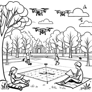 Drohnen im Park: Ein großes Malspiel für Kinder