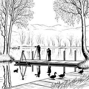 Fotografen am See: Entdeckerblicke mit Kamera und Stativ