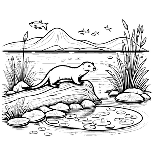 Der Otter am Fluss: Ein Ausmalspaß mit Fischen und Pflanzen