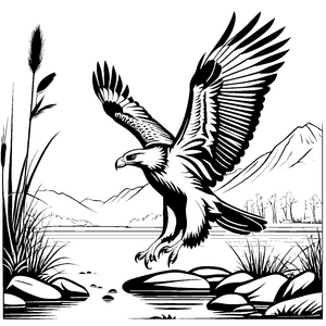 Starker Adler im Aufstieg über Wasser Malvorlage für mutige Naturforscher