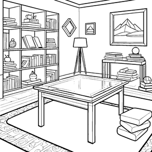 Moderer Glastisch im gemütlichen Wohnzimmer Ausmalbild für kreative Raumgestalter