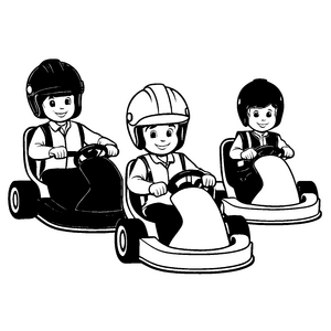 Rasanter Go-Kart-Spaß mit fröhlichen Fahrern Ausmalvorlage für kleine Rennfans