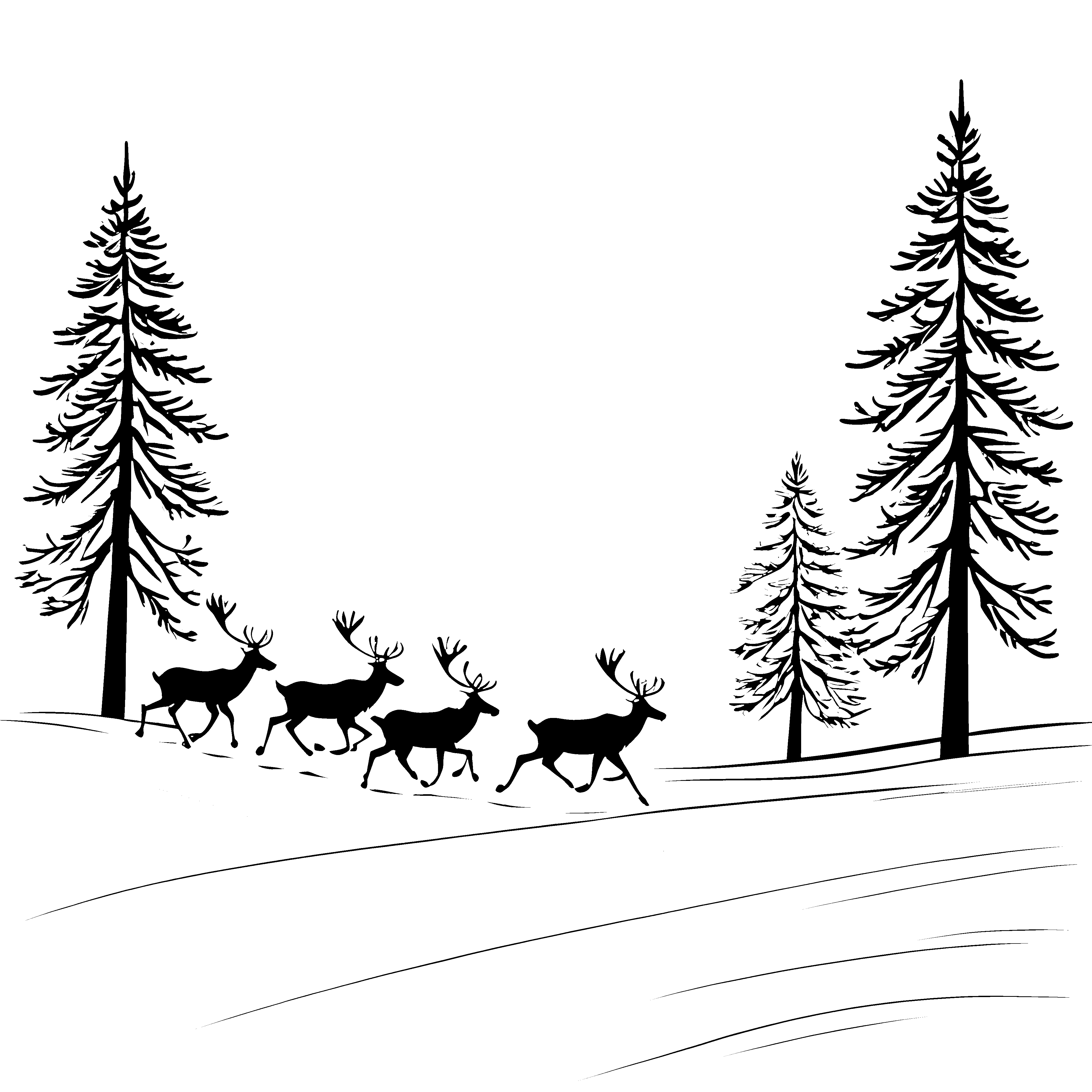 Fröhliche Rentiere auf winterlichem Spaziergang Ausmalbild für kleine Naturentdecker