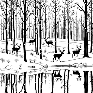 Majestätische Rentiere im winterlichen Wald Ausmalbild für mutige Entdecker