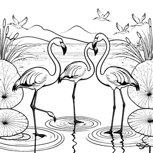 Flamingo-Tanz im schimmernden Wasser Malvorlage für künstlerische Entdecker