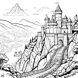Die mächtige Burg auf dem Felsweg zum Ausmalspaß
