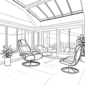 Entspannende Massagesessel im modernen Wohnraum Ausmalvorlage für kreative Entdecker