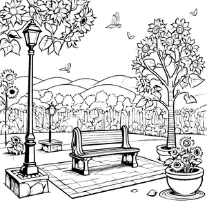Malspaß: Die gemütliche Gartenbank mit Blumen und Laterne