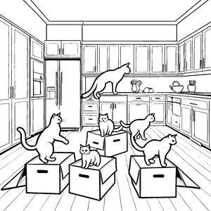 Lustige Katzen im Küchenchaos: Ein Ausmalspaß