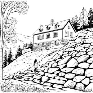 Idyllisches Landhaus auf malerischem Hügel Ausmalvorlage für kleine Entdecker