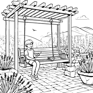 Malspaß bei den Gartenbänken unter der Pergola im Grünen