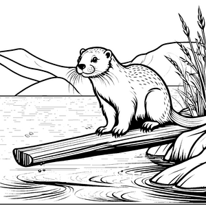 Der Otter auf dem Baumstamm im Schilf zu malen