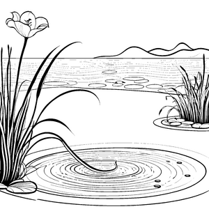 Die Aale im Teich: Ein Ausmalspaß mit Schilf und Blumen