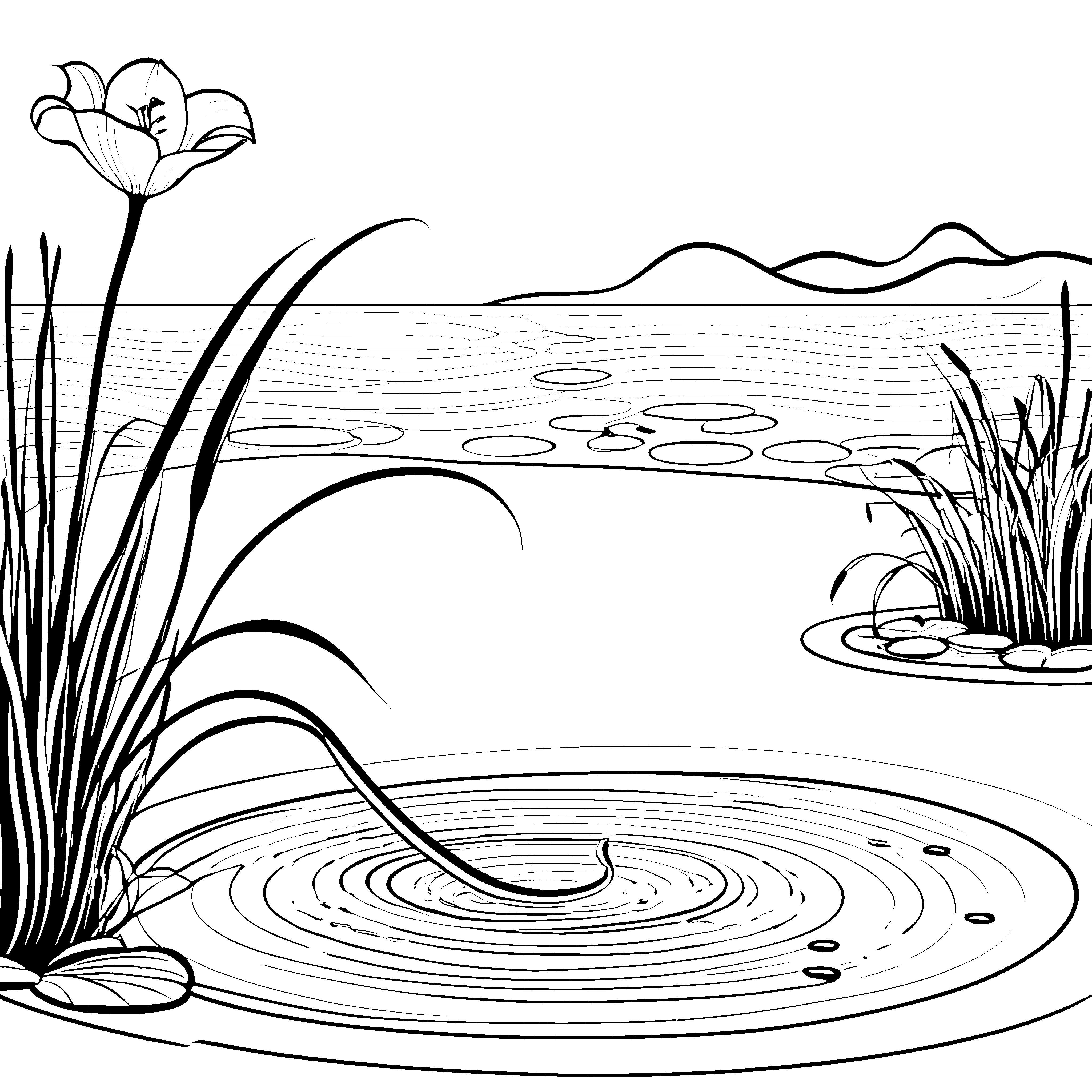 Die Aale im Teich: Ein Ausmalspaß mit Schilf und Blumen