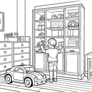 Mein Schrank voller Spielzeug: Ein Ausmalbild für Kinder