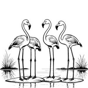 Elegante Flamingos am glitzernden Wasser Ausmalvorlage für fantasievolle Künstler