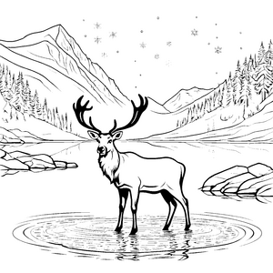 Majestätisches Rentier in schneebedeckter Berglandschaft zum Ausmalen