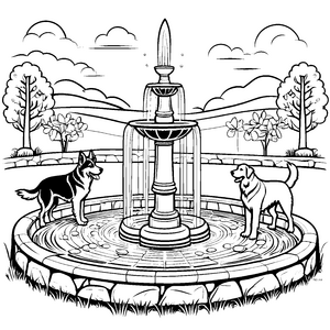 Hofhunde am Brunnen: Ein süßes Ausmalspiel für Kinder