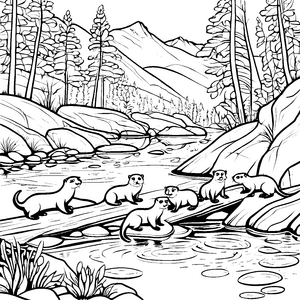 Die Otter im Fluss: Ein Waldabenteuer zum Ausmalen