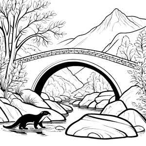 Der Otter bei der Steinbrücke im malerischen Gewässer