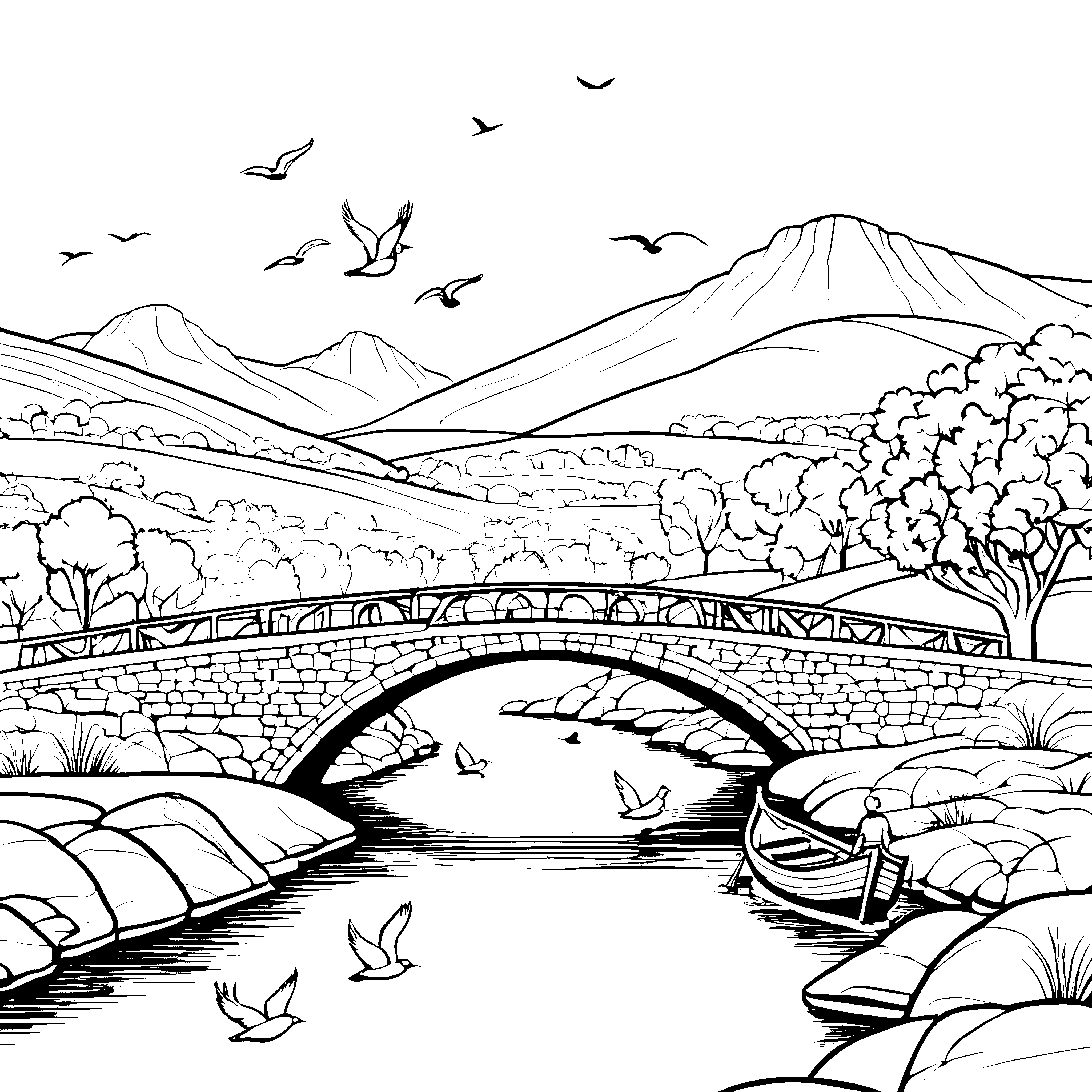 Malen wir die malerische Brückenlandschaft über dem Fluss
