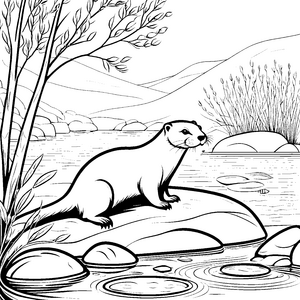 Der Otter am Ufer: Ein Ausmalspaß mit Gewässerlandschaft