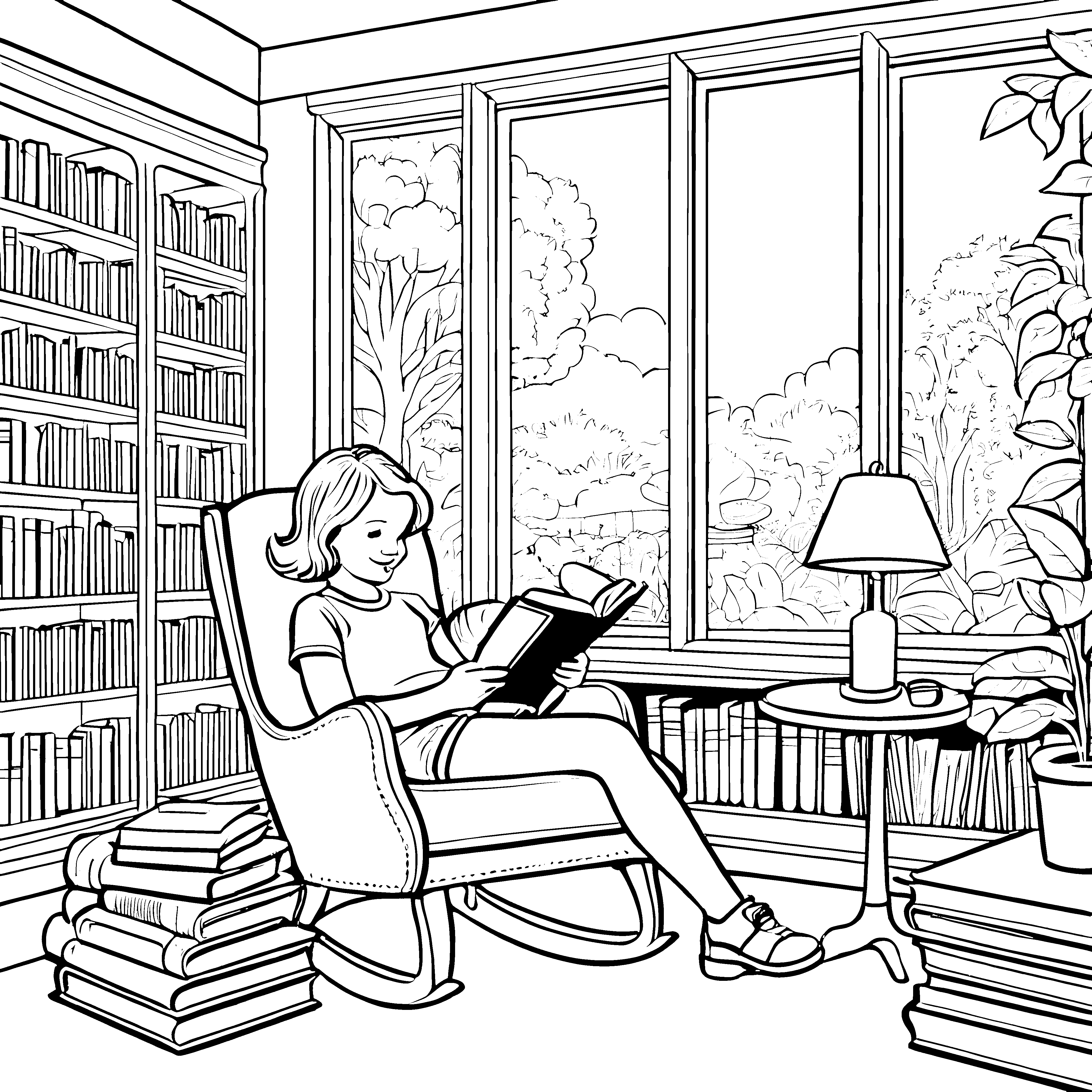 Gemütliche Lesezeit im Relaxsessel mit Büchern und Fensterblick