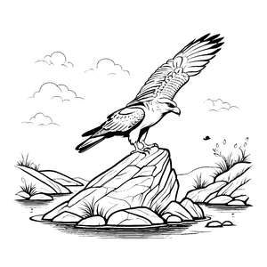 Bussard auf dem Felsen: Ein spannendes Ausmalbild für Kinder