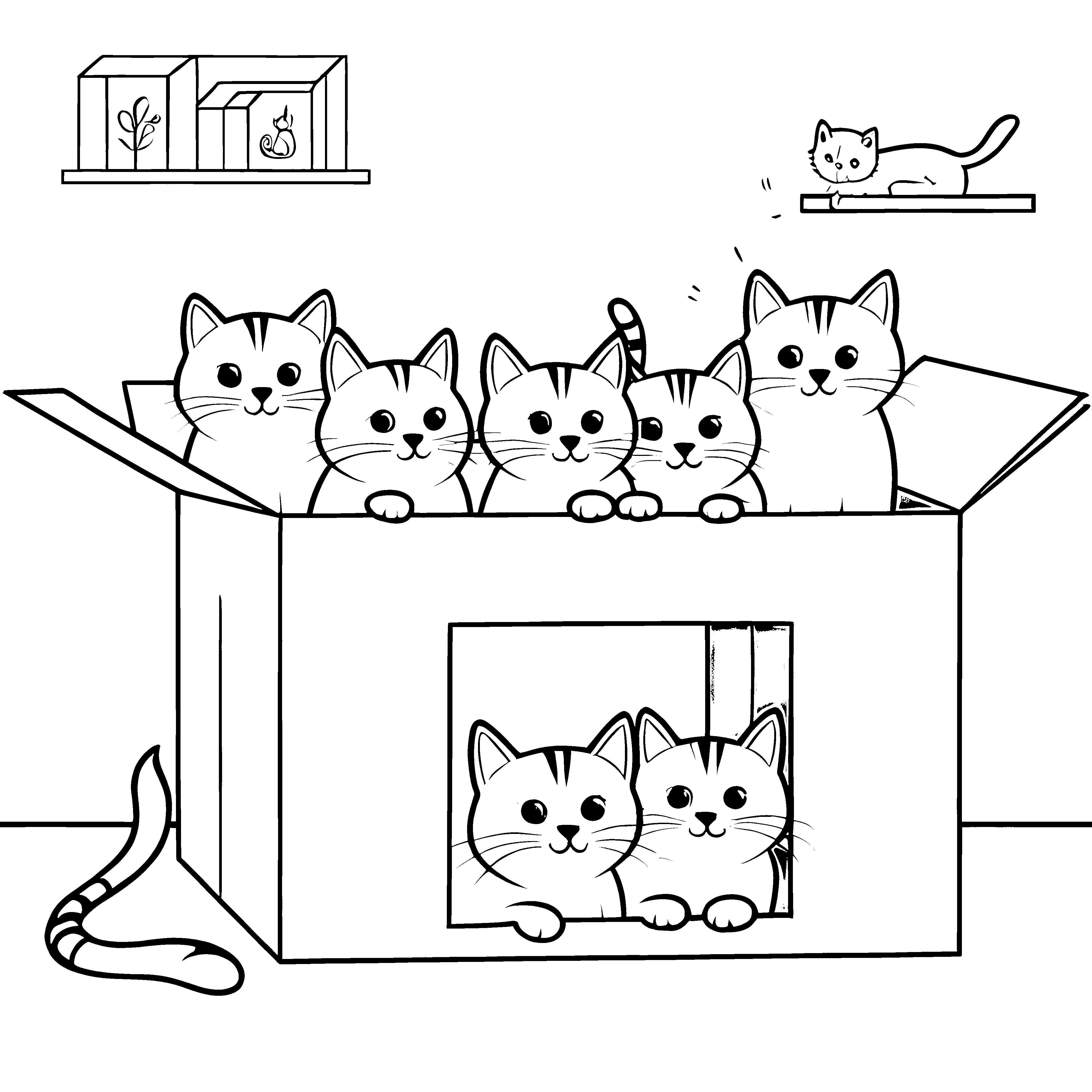 Katzen im Karton: Ein lustiges Ausmalspiel für Kinder