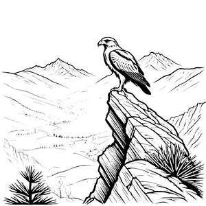 Bussard auf Felsen über weite Berglandschaft ausmalen Bild