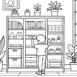 Mein Schrank voller Bücher und Pflanzen zum Ausmalen