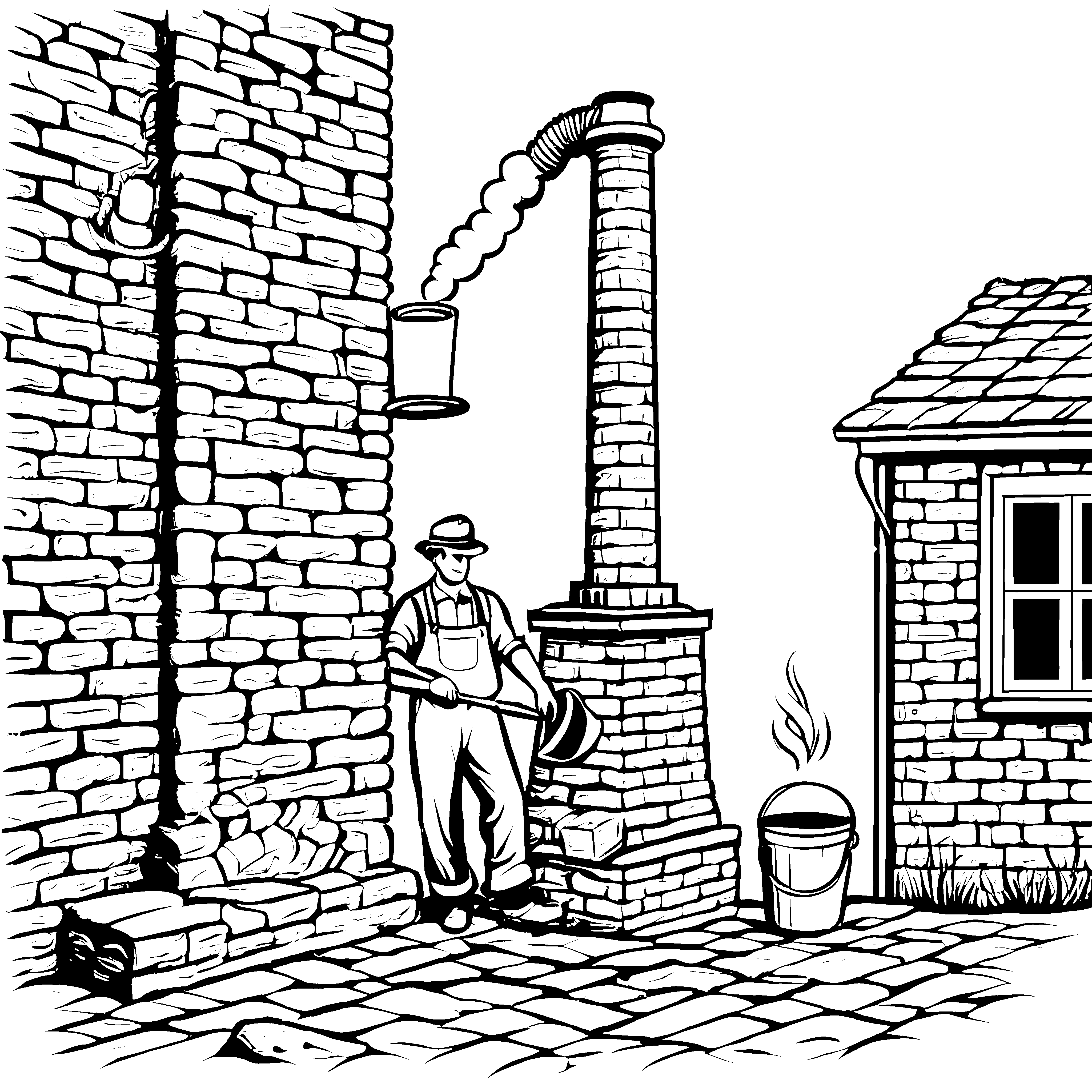 Der Schornsteinfeger vor dem großen Kamin zum Ausmalen