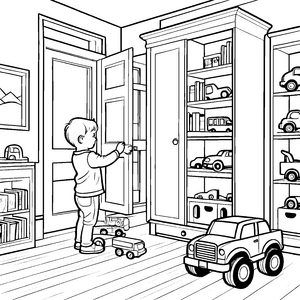 Mein Schrank voller Spielzeug und Bücher zum Ausmalen