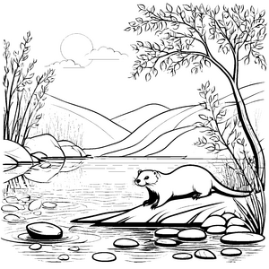 Der Otter am Gewässer: Ein Ausmalspaß mit Naturkulisse