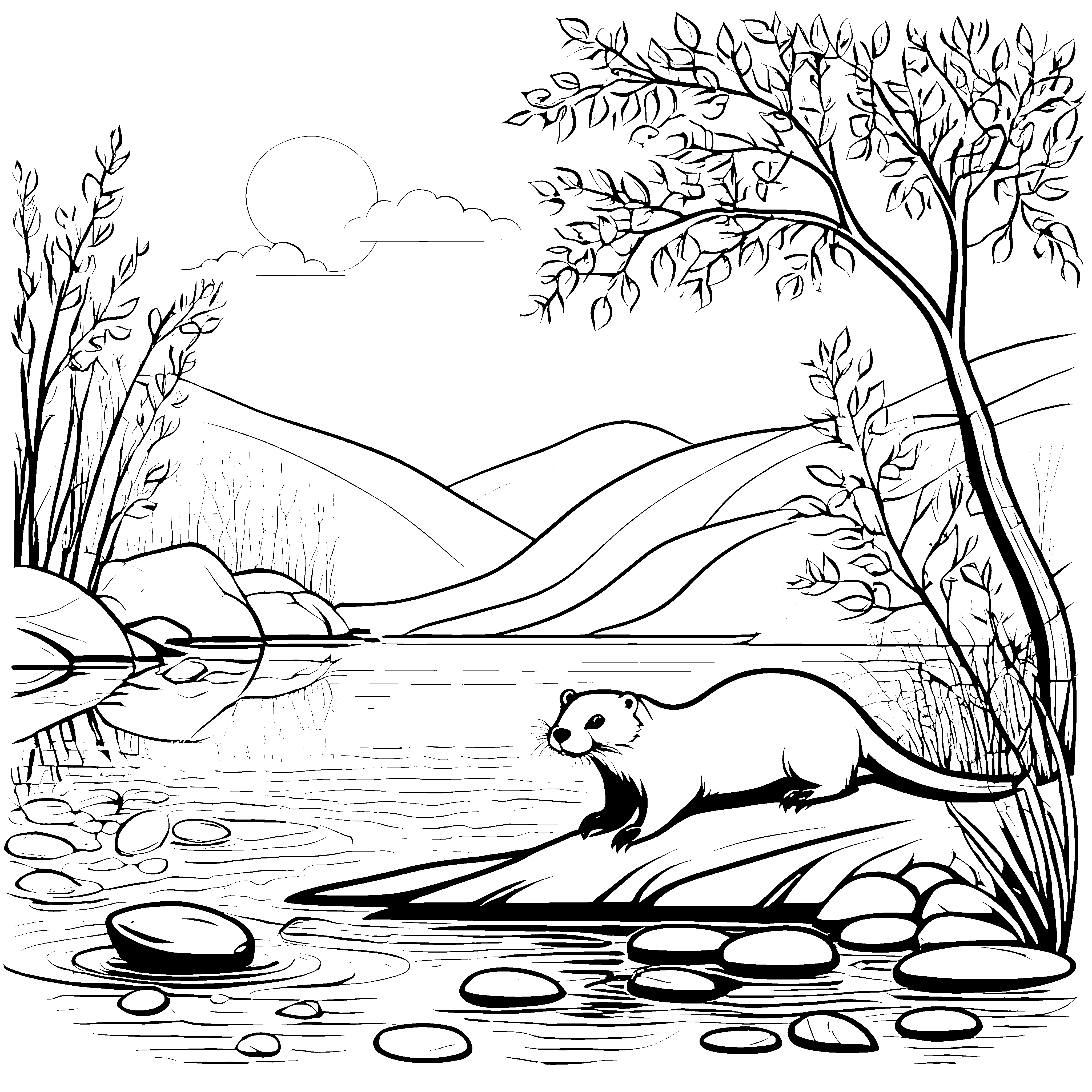 Der Otter am Gewässer: Ein Ausmalspaß mit Naturkulisse