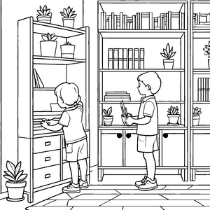 Kinder bei ihren modularen Mehrzweckschränken malen