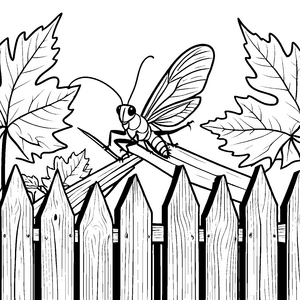 Grillen am Zaun: Ein Libellenausmalbild für Kinder