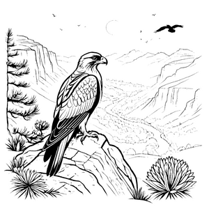 Der Bussard auf der Felsklippe über dem Canyon