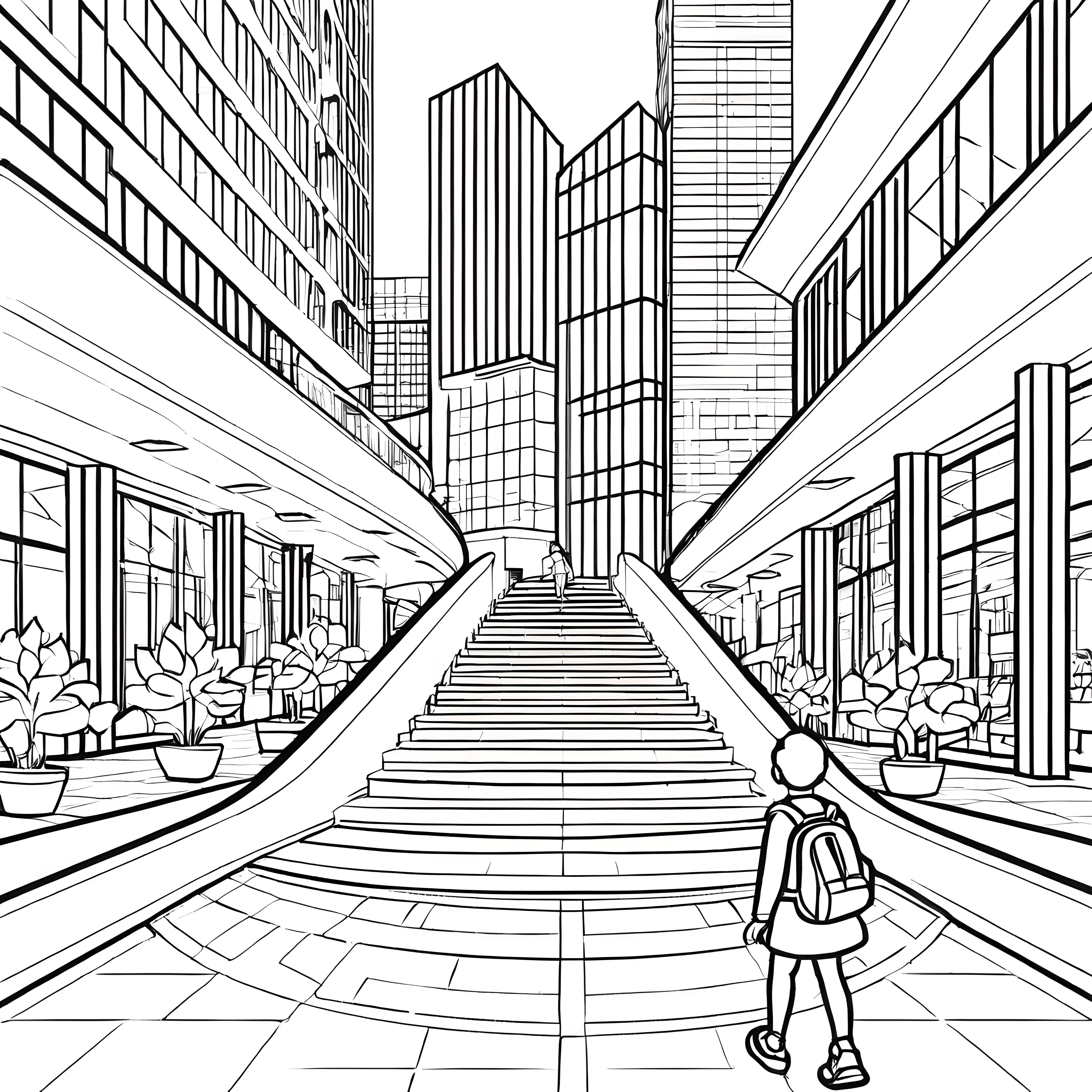 Die Treppe in die futuristische Megastadt zum Ausmalen