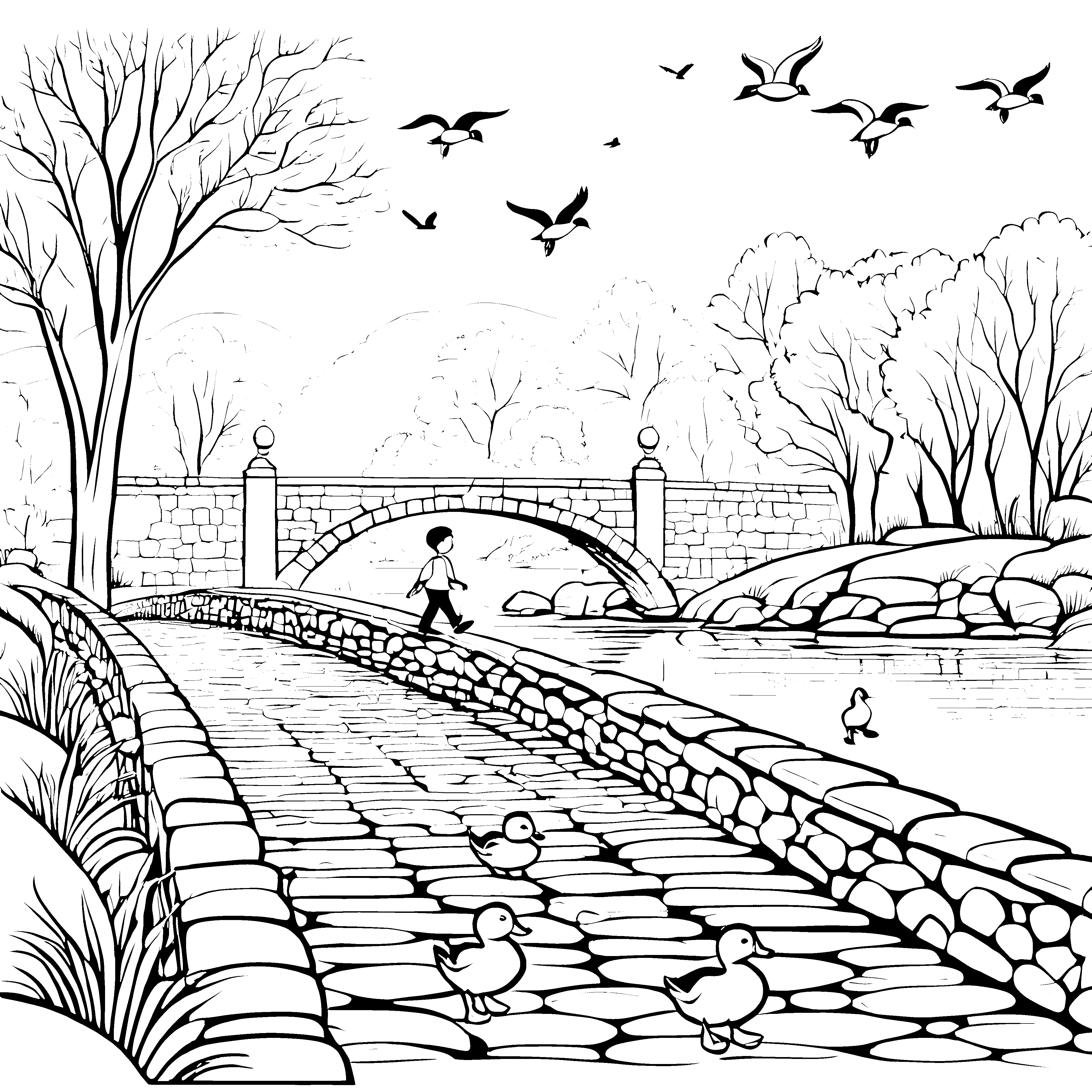 Bogenbrückenabenteuer am Fluss mit Ente und Spaziergang