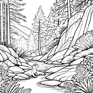 Eidechsen am Bach: Ein Waldabenteuer zum Ausmalen