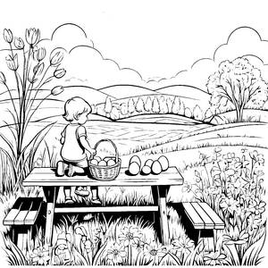 Ostereier suchen im Garten: Ein süßes Ausmalbild für Kinder