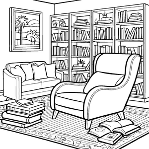 Mein gemütlicher Relaxsessel in der Bücherwand-Ecke zum Ausmalen