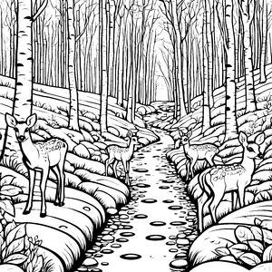 Rehe im Waldweg: Ein Ausmalspaß mit Eichhörnchen und Laubwerk