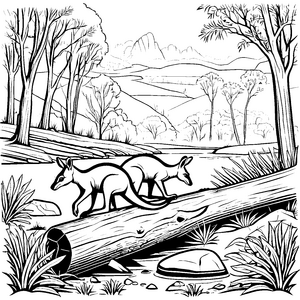 Känguru-Jungtiere auf Erkundungstour Ausmalvorlage für abenteuerlustige Tierfreunde