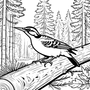 Faszinierender Specht auf schroffen Baumstamm Ausmalvorlage für neugierige Naturentdecker