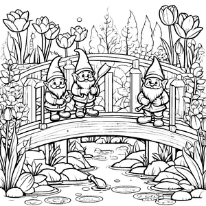 Die Zwerge auf der Brücke über den Teich malen